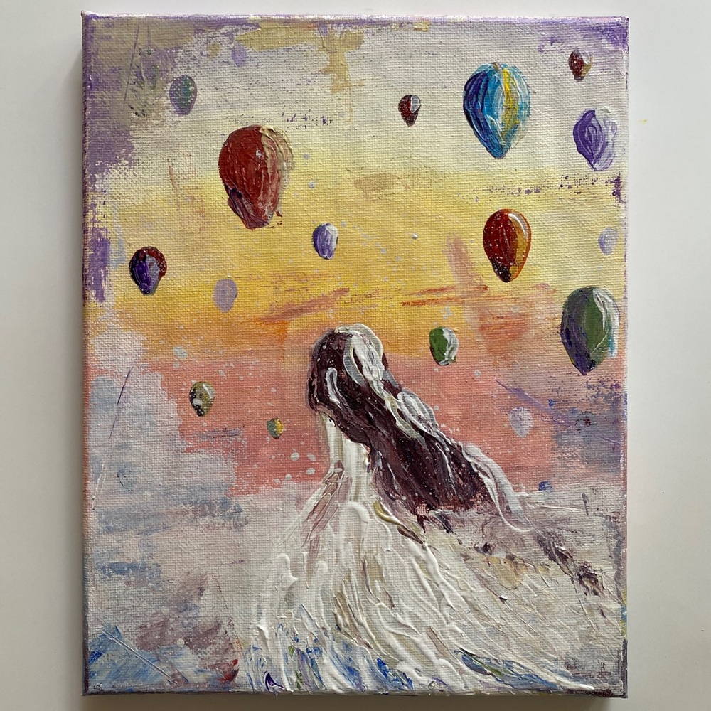 🌙 New Original Acrylic Painting Lady Aerostat Balloons Wall Art Wall Decor